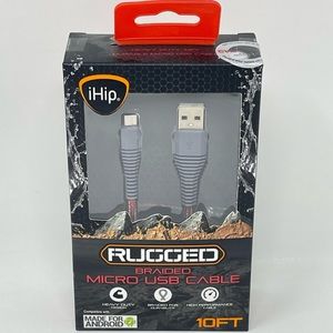 iHip Rugged Braided Micro USB Cable- Red & Grey Heavy Duty 10 FT Charging Cable